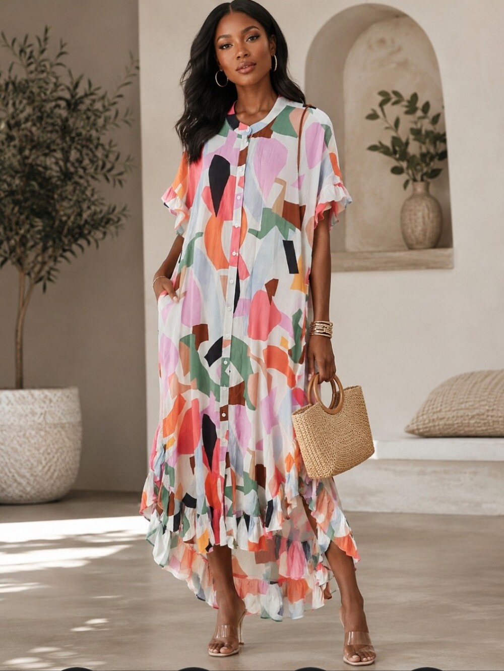 Corey Lynn Calter Cream Top with Pink and Blue Accents